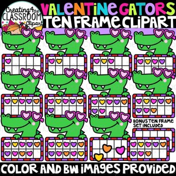 Valentines Gator Ten Frames Clipart {Valentines, Clipart}, image 2
