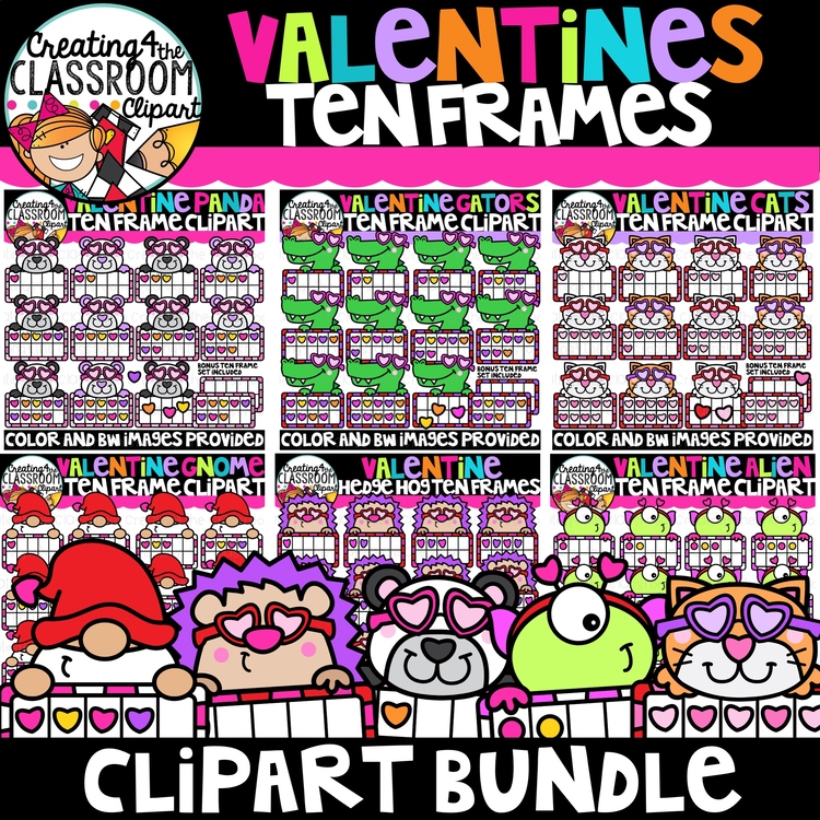Valentines Ten Frames Clipart Bundle | Math, Counting, Clipart |