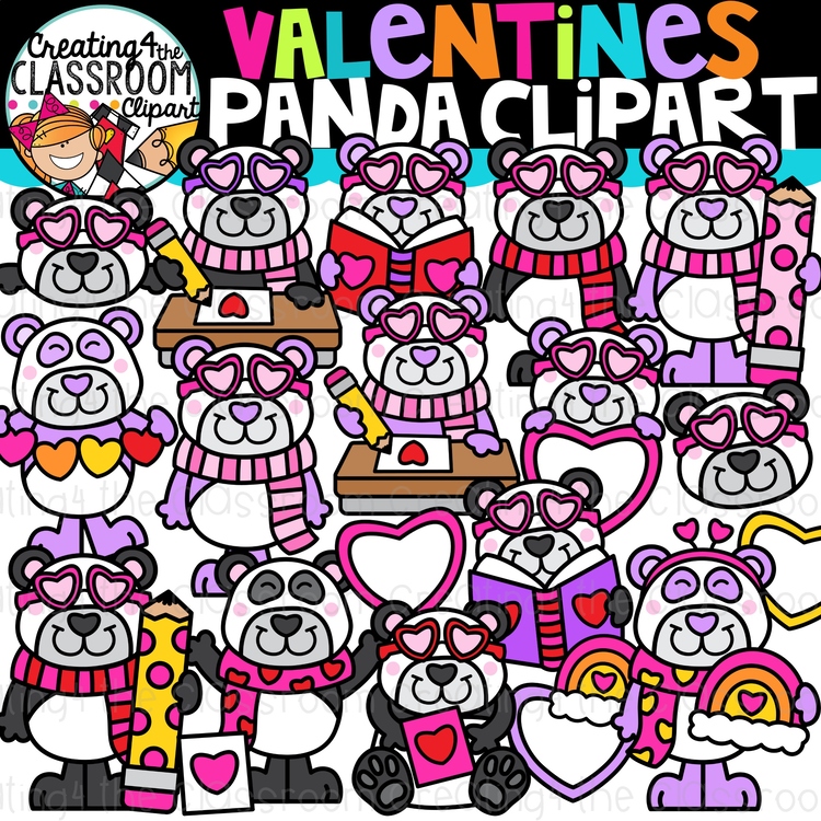 Valentines Day Pandas Clipart {Valentines, Clipart}