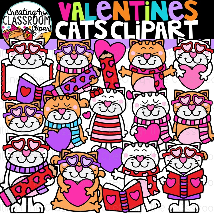 Valentines Day Cats Clipart {Valentines, Clipart}