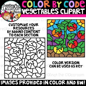 Color by Code Vegetables Clipart {Color by Number Clipart}, image 2