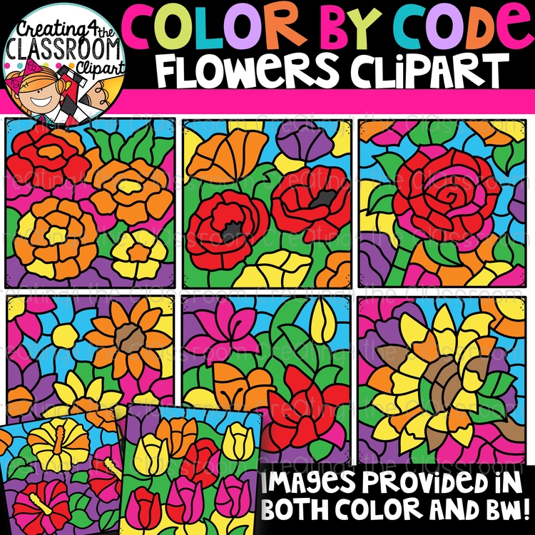 Color by Code Flowers Clipart {Flowers Clipart}