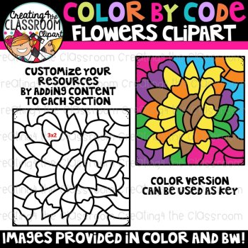 Color by Code Flowers Clipart {Flowers Clipart}, image 2