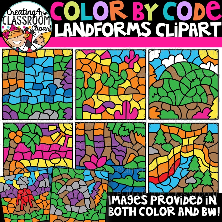 Color by Code Landforms Clipart {Landforms Clipart}