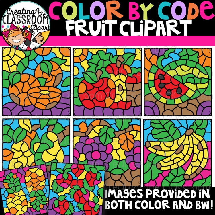 Color by Code Fruit Clipart {Fruit Clipart}