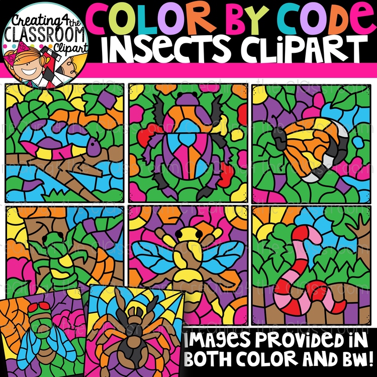 Color by Code Insects Clipart {Insect, Bugs Clipart}