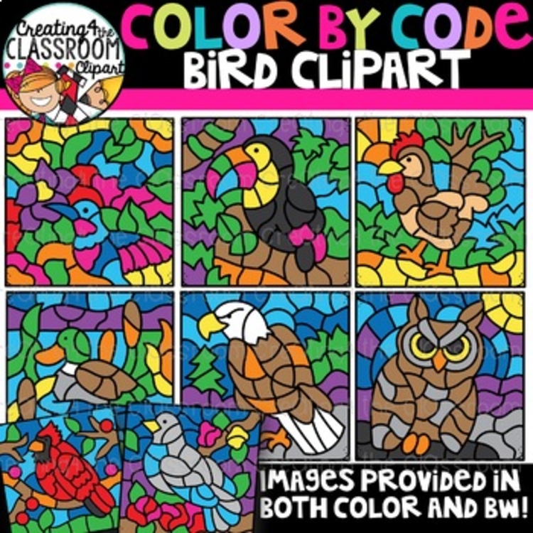 Color by Code Birds Clipart {Color by Code Clipart}