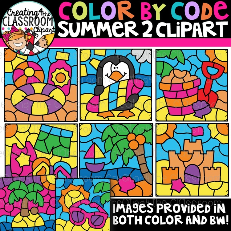 Color by Code Summer 2 Clipart {Color by Code}