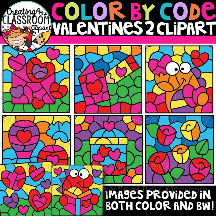 Color by Code Valentines 2 Clipart {Color by Code}