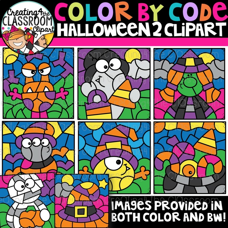 Color by Code Halloween 2 Clipart {Color by Code Clipart}