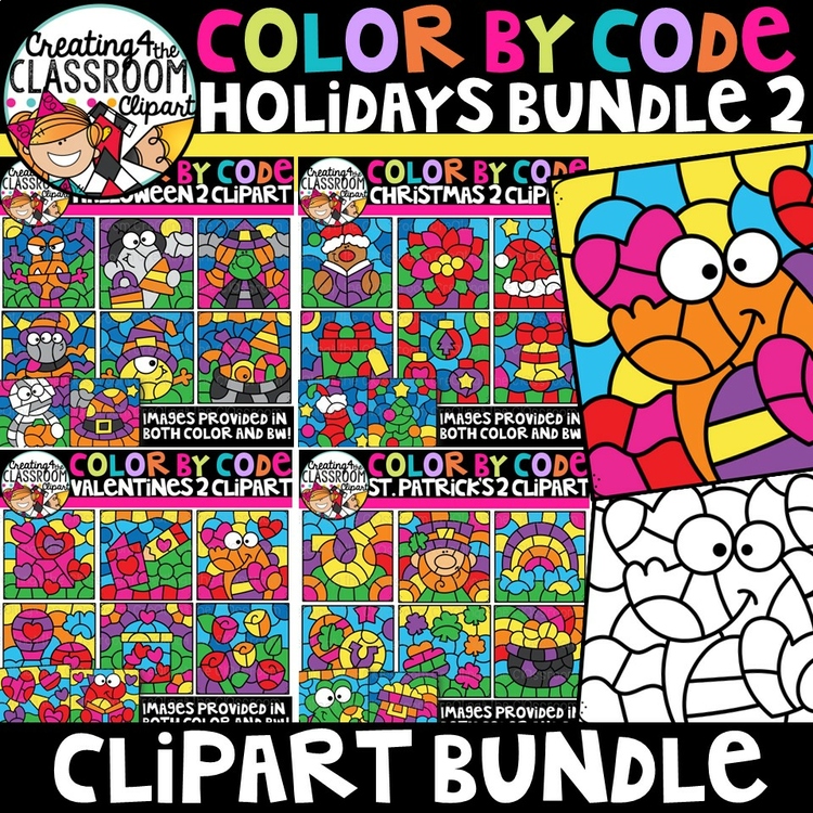 Color By Code Holidays 2 Clipart Bundle {Color by Code Clipart}