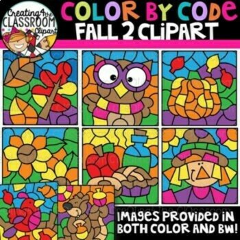 Color By Code Seasons 2 Clipart Bundle {Fall, Winter, Summer, Spring}, image 2