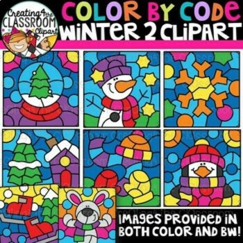 Color By Code Seasons 2 Clipart Bundle {Fall, Winter, Summer, Spring}, image 3