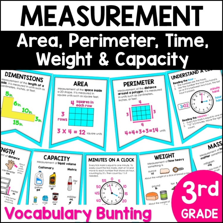 3rd Grade Measurement Word Wall Banner - Vocabulary Bunting