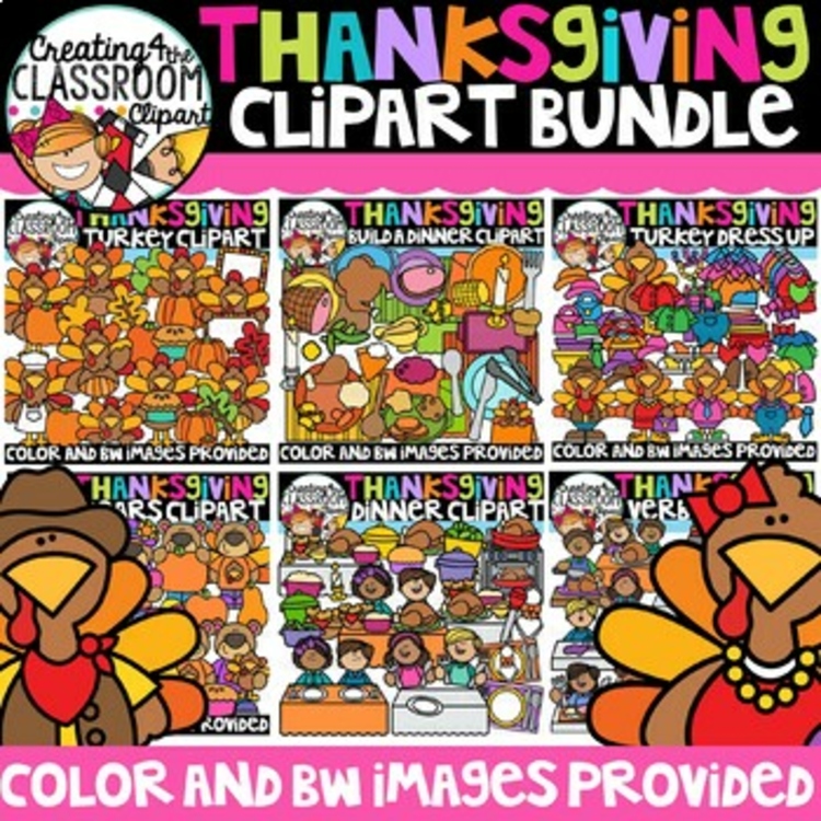 Thanksgiving Clipart BUNDLE {Turkey disguise, Thanksgiving Dinner}