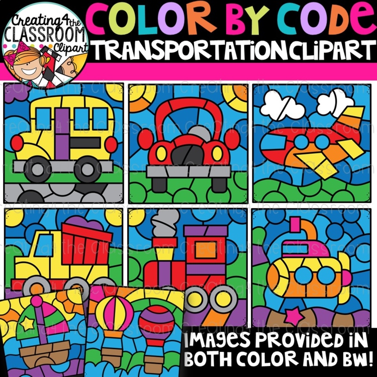 Color by Code Transportation Clipart {Color by Code Clipart}