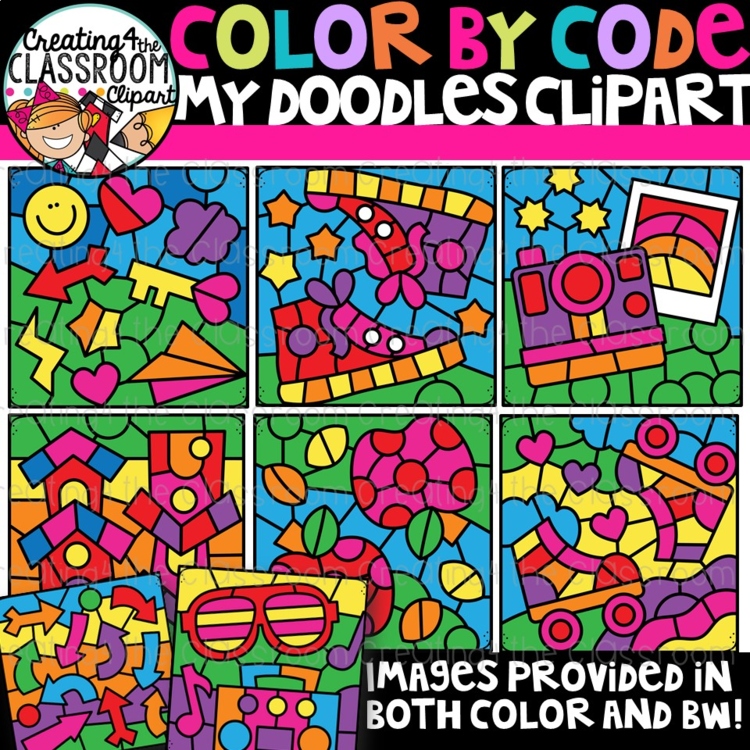 Color by Code My Doodles Clipart {Color by Code Clipart}