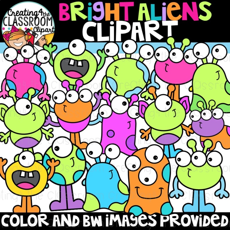 Bright Aliens Clipart {Space Clipart}