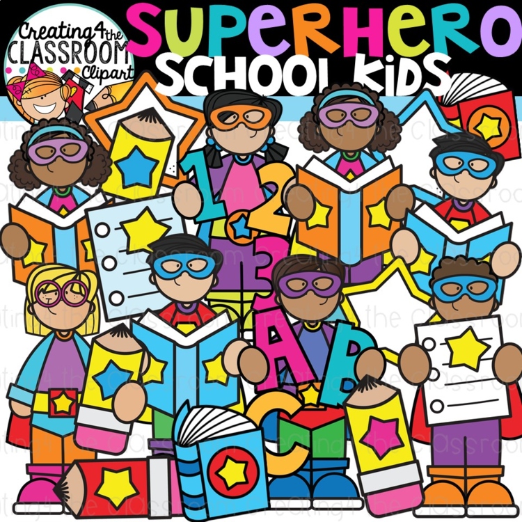 Super Hero School Kids Clipart {Super Hero Clipart}