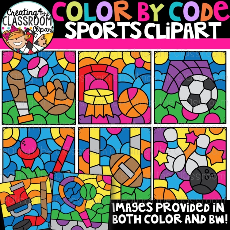 Color by Code Sports Clipart {Color by Code Clipart}