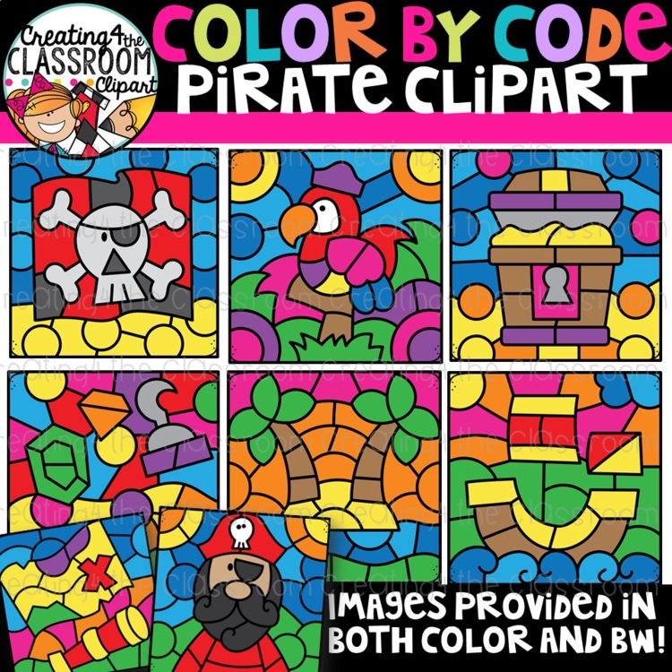 Color by Code Pirate Clipart - Color by Code Clipart