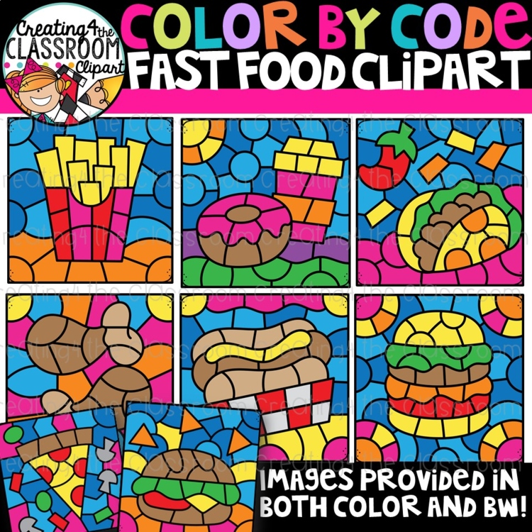 Color by Code Fast Food Clipart {Color by Code Clipart}
