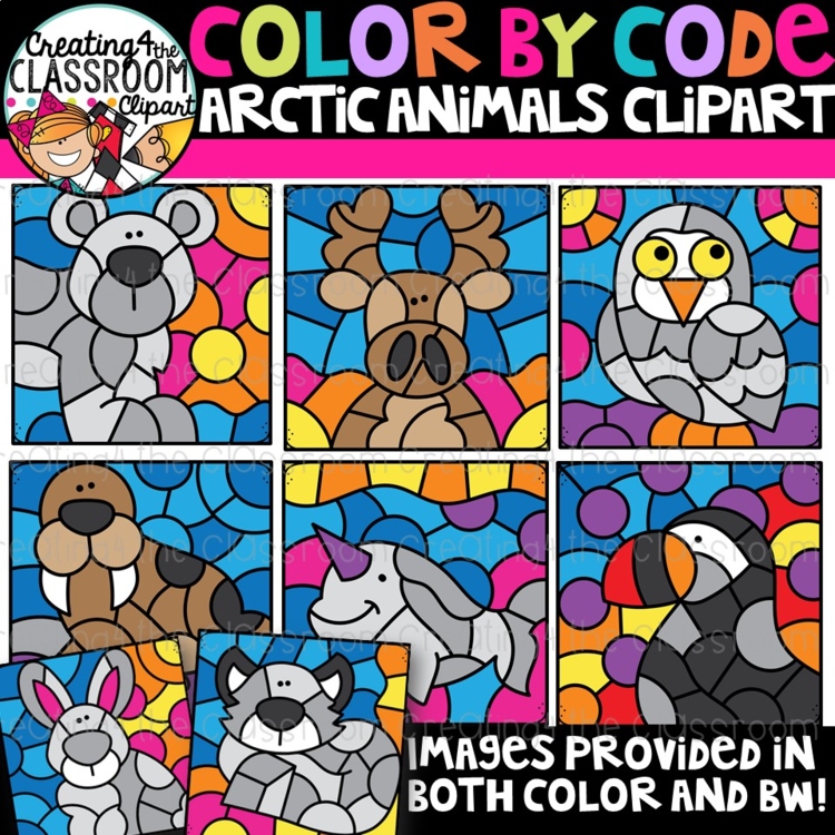 Color by Code Arctic Animals Clipart {Color by Code Clipart}