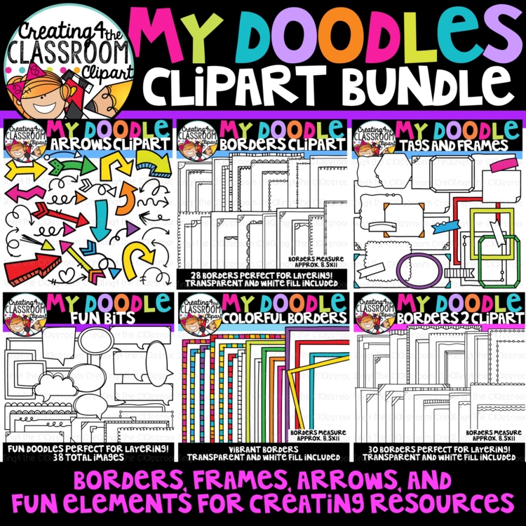 My Doodles Clipart Bundle (Frames and borders clipart, TpT Sellers Clipart)