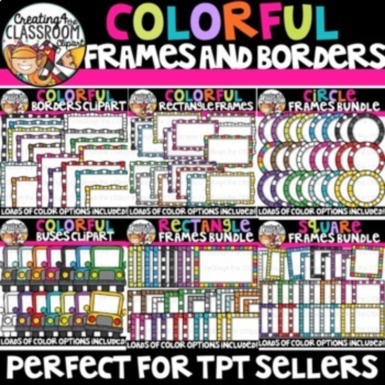 Colorful Frames and Borders Clipart Bundle {Sellers Clipart}