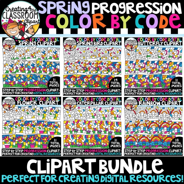 Spring Progression Color by Code Clipart Bundle