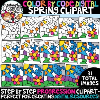 Spring Progression Color by Code Clipart Bundle, image 3