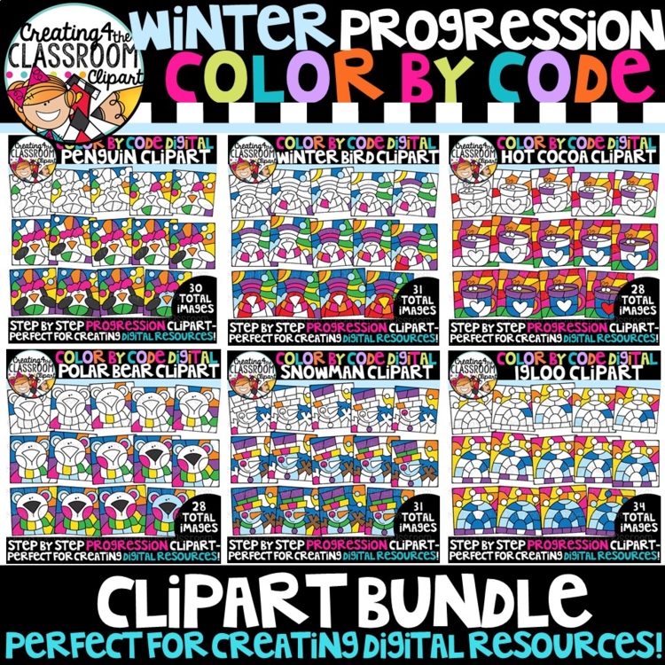 Winter Progression Color by Code Clipart Bundle