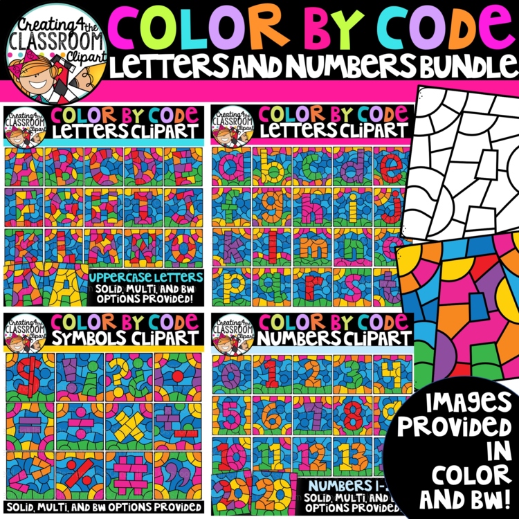 Color by Code Clipart Bundle | Upper & Lowercase Letters, Numbers