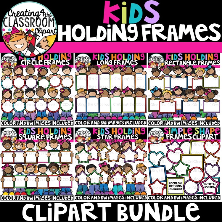 Kids Holding Blank Frames Clipart Bundle {Kids Clipart}