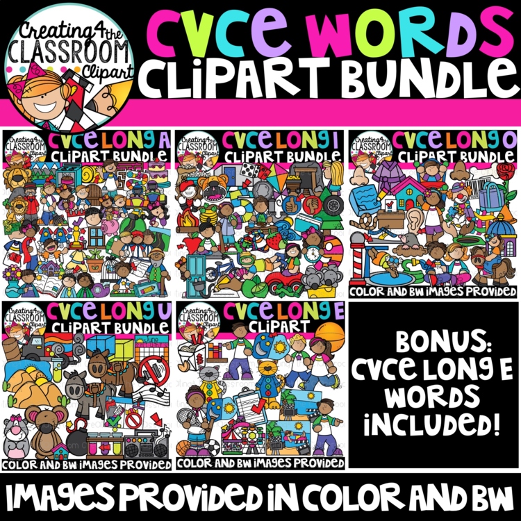CVCe Words Clipart Bundle {Long Vowel Clipart}