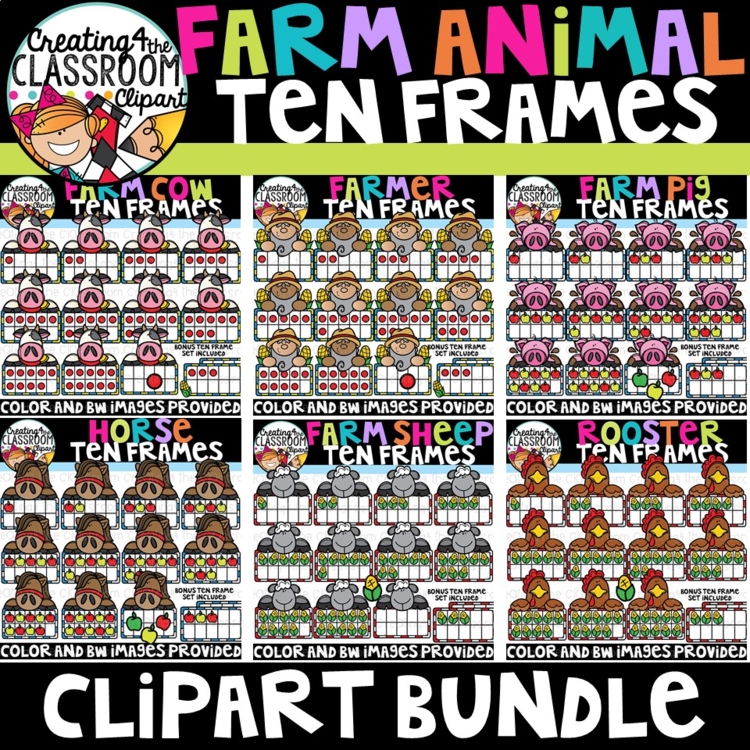 Farm Animal Ten Frames Clipart Bundle {Farm Clipart}
