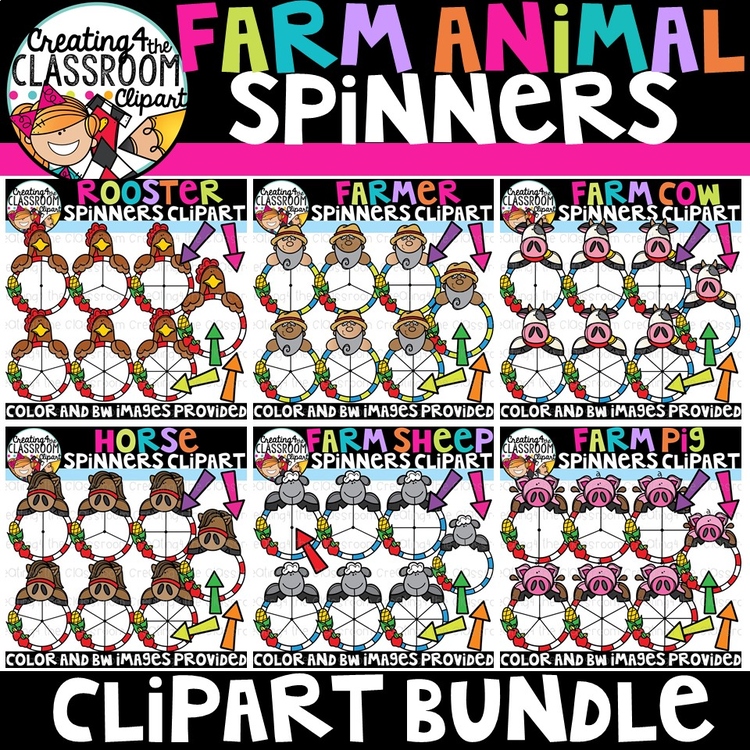 Farm Animal Spinners Clipart Bundle {Farm Clipart}