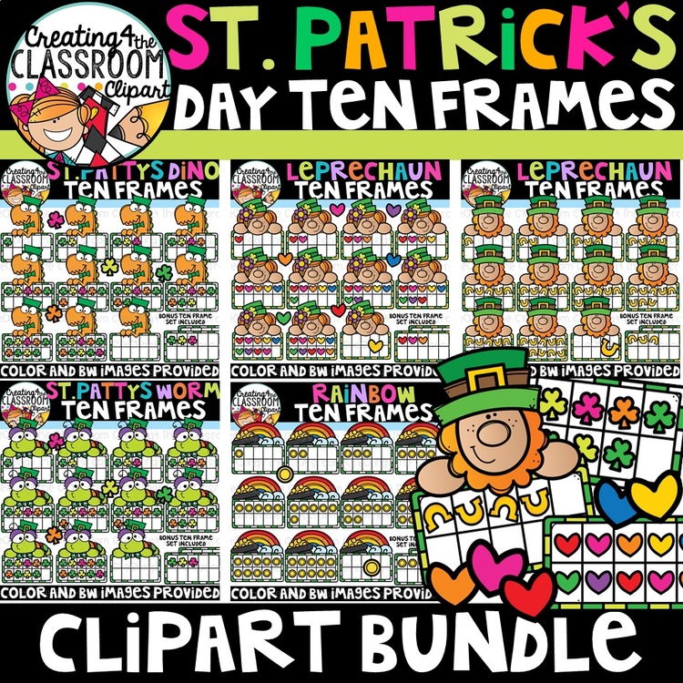 St. Patrick's Day Ten Frames Clipart Bundle