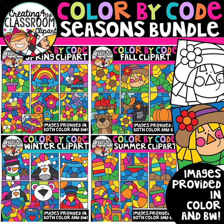 Color by Code Seasons Clipart Bundle {Color by Code Clipart}