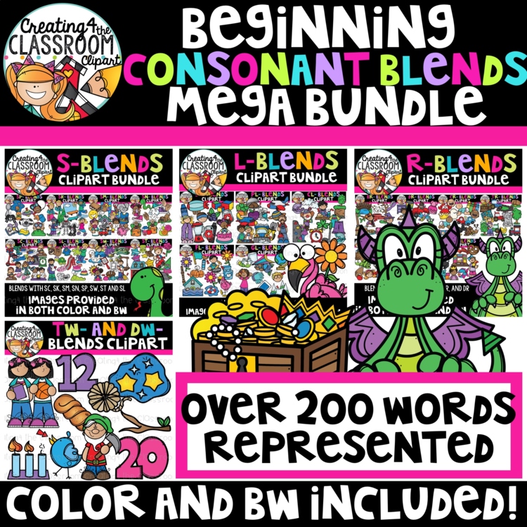 Beginning Blends Clipart Bundle | Beginning Consonant Blends Clipart | Phonics