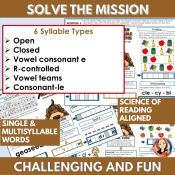Six Syllable Types Escape Room Mats, Decoding Puzzles and Phonics Game Activity, image 2