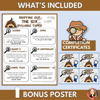 Six Syllable Types Escape Room Mats, Decoding Puzzles and Phonics Game Activity, image 3