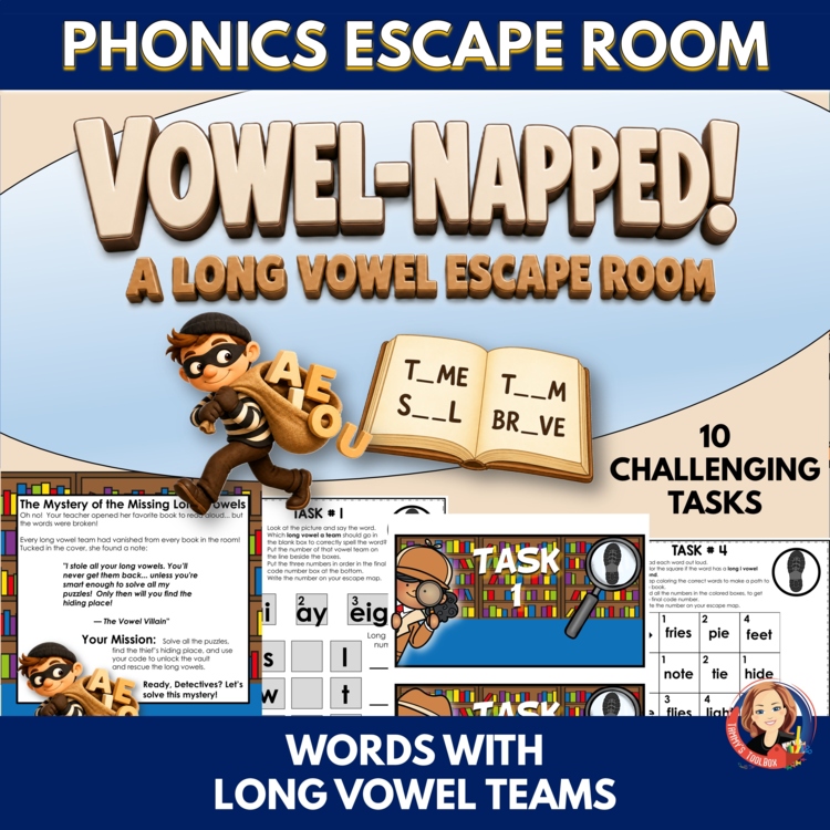 Long Vowel Teams Phonics Escape Room | Decoding Practice for 1st, 2nd, 3rd Grade