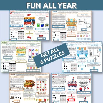 Seasonal One-Page Escape Room Game Printable Worksheets for Kids, Back to School, image 3