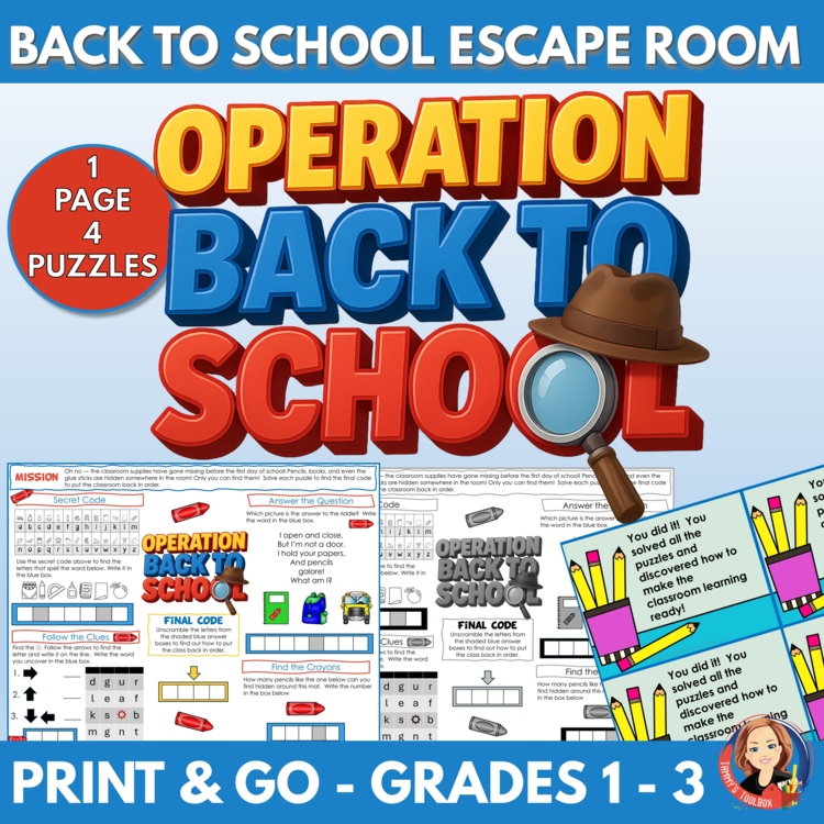 Back To School Escape Room, One-page Game Activity, First Day Ice Breaker