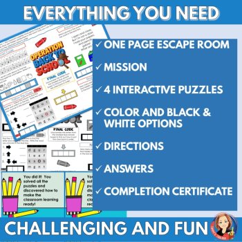 Back To School Escape Room, One-page Game Activity, First Day Ice Breaker, image 3