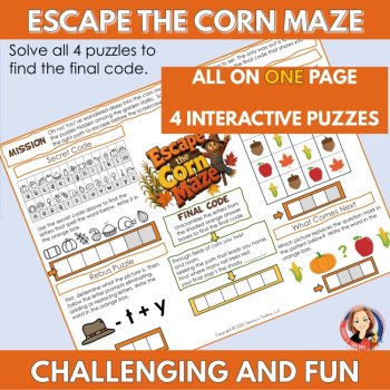 Escape the Corn Maze, One-Page Fall Escape Room Game Activity, Puzzle Worksheet, image 2