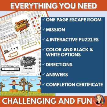 Escape the Corn Maze, One-Page Fall Escape Room Game Activity, Puzzle Worksheet, image 3