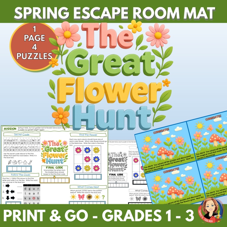 The Great Flower Hunt, Spring Escape Room Game, No Prep One Page Activity