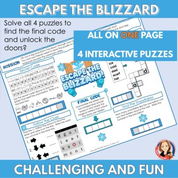 Escape the Blizzard Winter Escape Room, One-Page Critical Thinking Game Activity, image 2